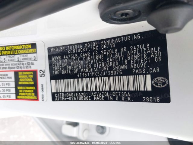 Photo 8 VIN: 4T1B11HK8JU129076 - TOYOTA CAMRY 