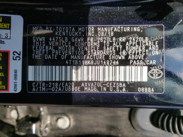 Photo 9 VIN: 4T1B11HK8JU148744 - TOYOTA CAMRY L 