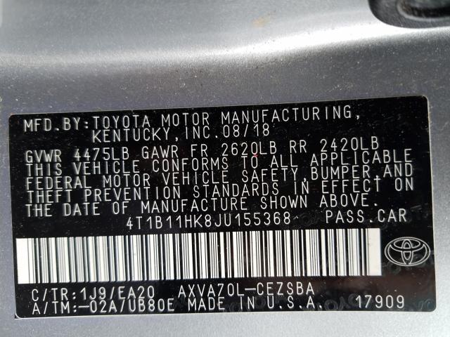 Photo 9 VIN: 4T1B11HK8JU155368 - TOYOTA CAMRY L 