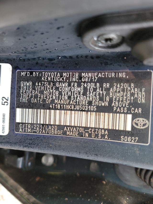 Photo 9 VIN: 4T1B11HK8JU503105 - TOYOTA CAMRY L 