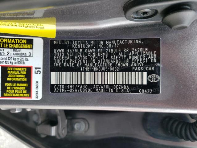 Photo 11 VIN: 4T1B11HK8JU510832 - TOYOTA CAMRY L 