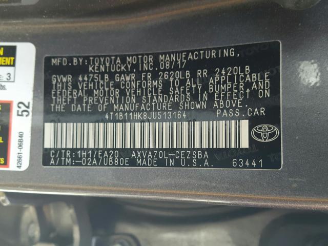 Photo 9 VIN: 4T1B11HK8JU513164 - TOYOTA CAMRY L 