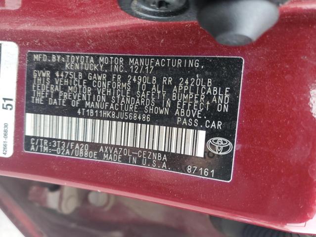 Photo 11 VIN: 4T1B11HK8JU568486 - TOYOTA CAMRY 