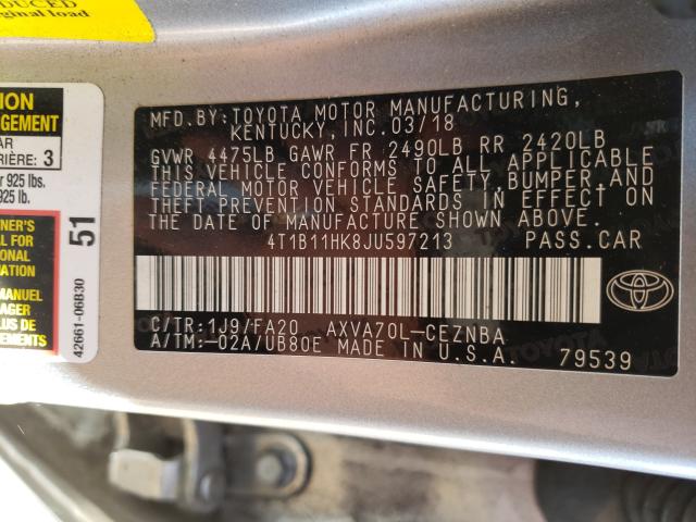 Photo 9 VIN: 4T1B11HK8JU597213 - TOYOTA CAMRY L 