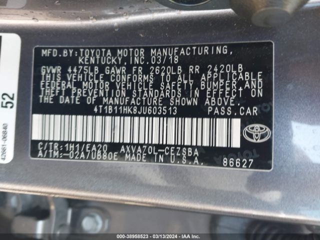 Photo 8 VIN: 4T1B11HK8JU603513 - TOYOTA CAMRY 