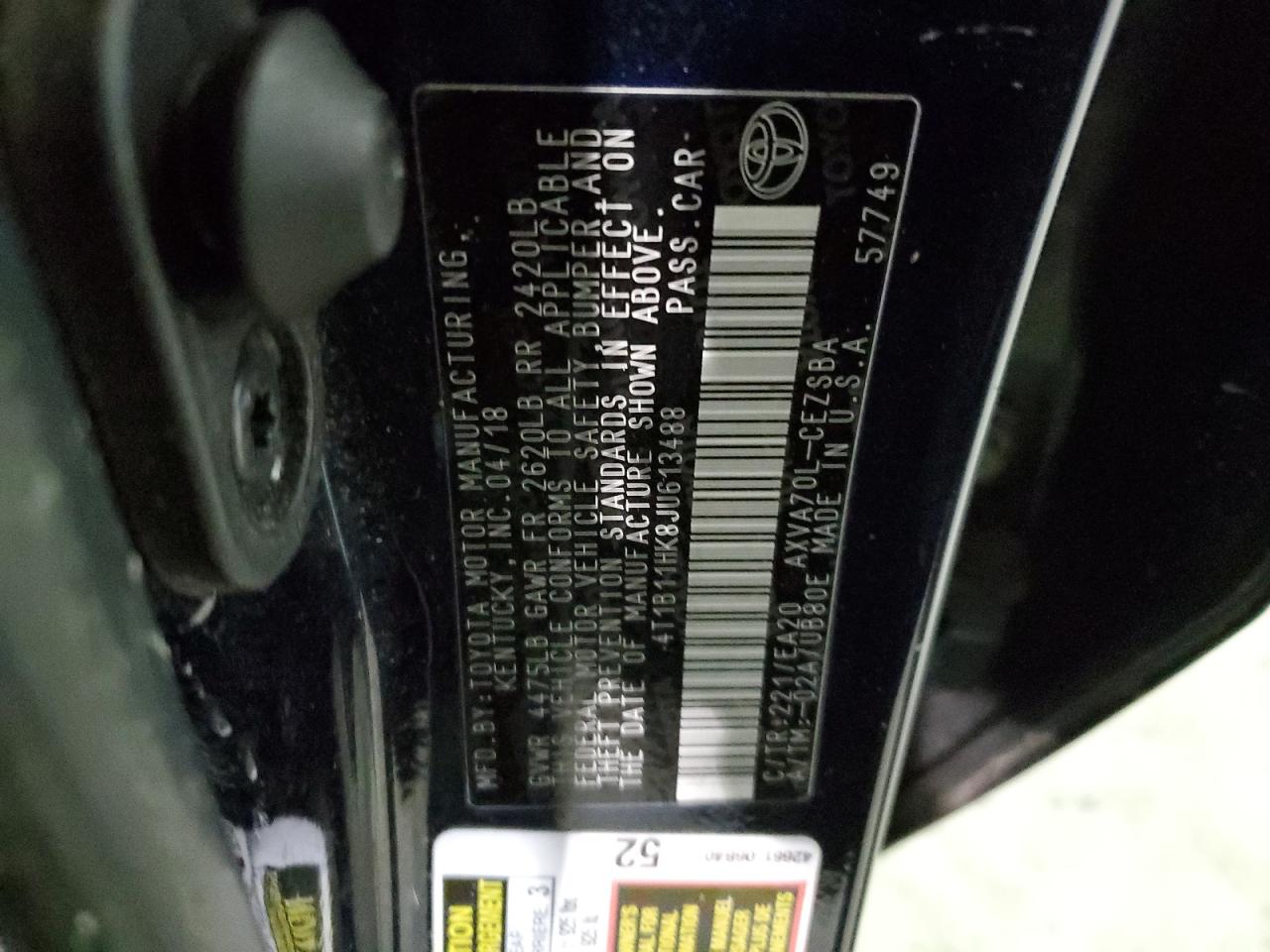 Photo 11 VIN: 4T1B11HK8JU613488 - TOYOTA CAMRY 