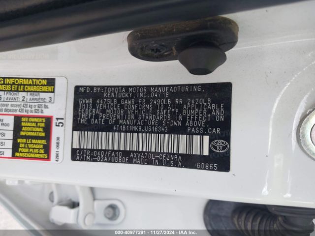 Photo 8 VIN: 4T1B11HK8JU616343 - TOYOTA CAMRY 