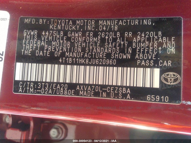 Photo 8 VIN: 4T1B11HK8JU620960 - TOYOTA CAMRY 