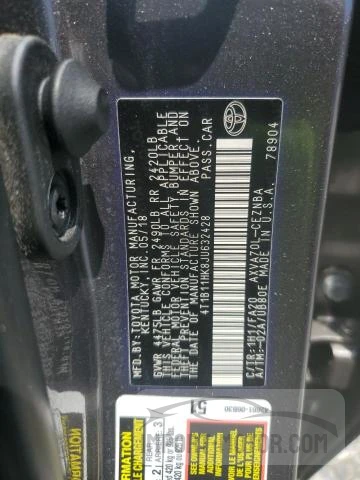 Photo 11 VIN: 4T1B11HK8JU632428 - TOYOTA CAMRY 