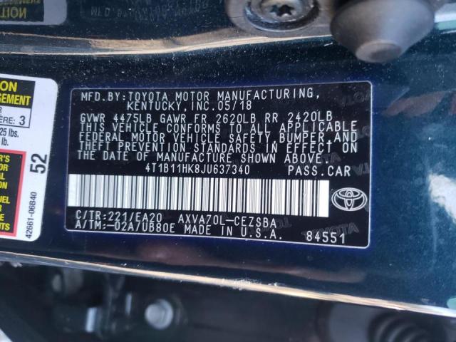 Photo 9 VIN: 4T1B11HK8JU637340 - TOYOTA CAMRY L 