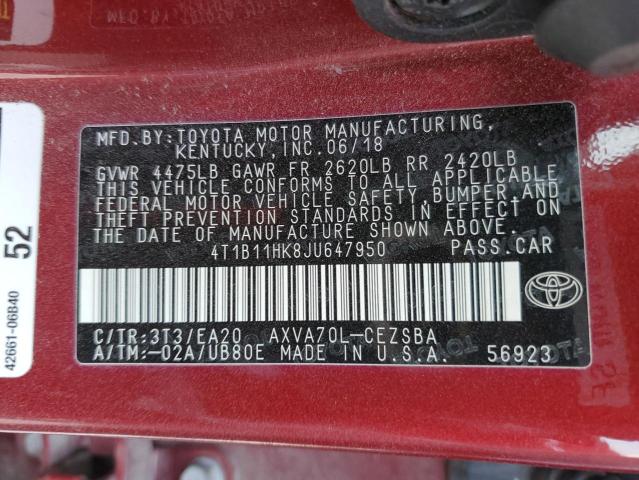 Photo 11 VIN: 4T1B11HK8JU647950 - TOYOTA CAMRY L 