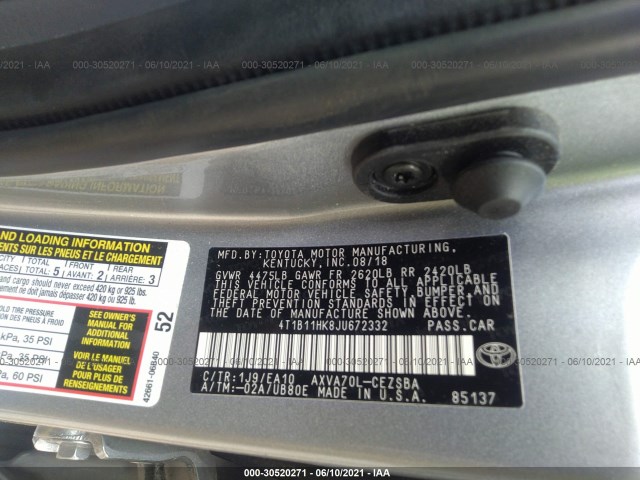 Photo 8 VIN: 4T1B11HK8JU672332 - TOYOTA CAMRY 