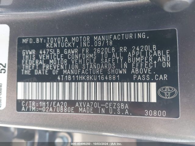 Photo 8 VIN: 4T1B11HK8KU164881 - TOYOTA CAMRY 