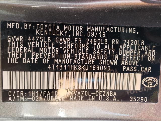 Photo 9 VIN: 4T1B11HK8KU168090 - TOYOTA CAMRY 