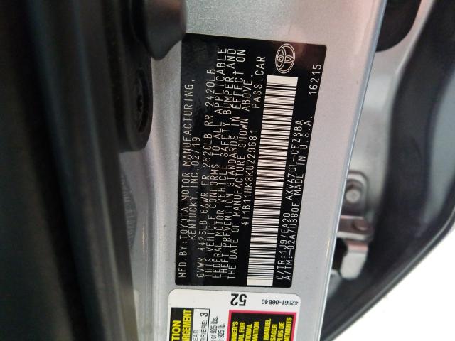 Photo 9 VIN: 4T1B11HK8KU229681 - TOYOTA CAMRY L 