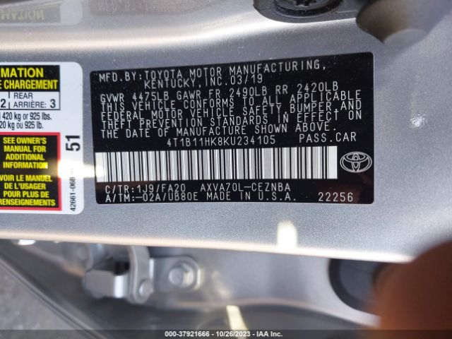 Photo 8 VIN: 4T1B11HK8KU234105 - TOYOTA CAMRY 