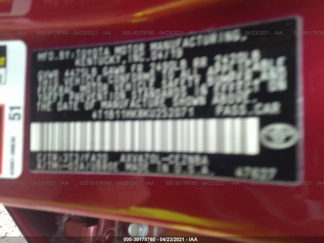 Photo 8 VIN: 4T1B11HK8KU252071 - TOYOTA CAMRY 