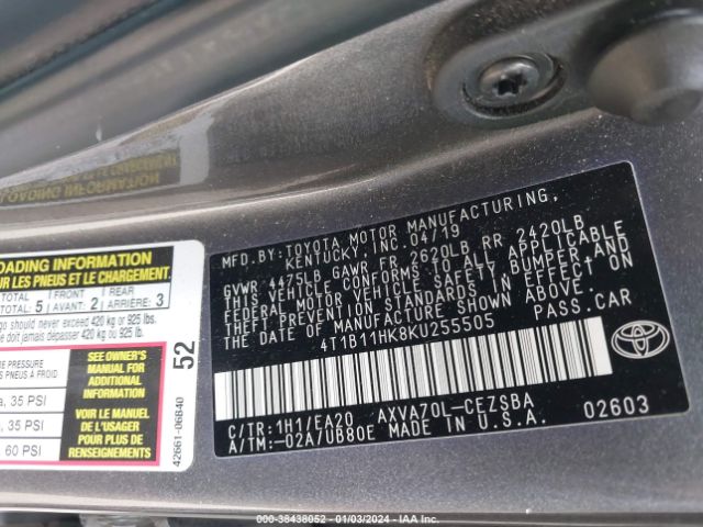 Photo 8 VIN: 4T1B11HK8KU255505 - TOYOTA CAMRY 