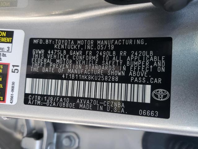 Photo 9 VIN: 4T1B11HK8KU258288 - TOYOTA CAMRY L 