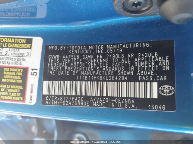 Photo 8 VIN: 4T1B11HK8KU264284 - TOYOTA CAMRY 