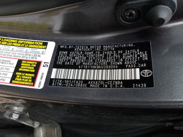 Photo 9 VIN: 4T1B11HK8KU269064 - TOYOTA CAMRY L 