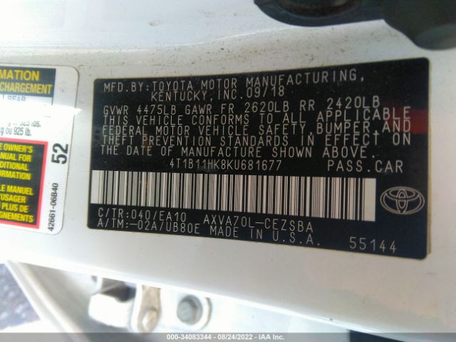 Photo 8 VIN: 4T1B11HK8KU681677 - TOYOTA CAMRY 