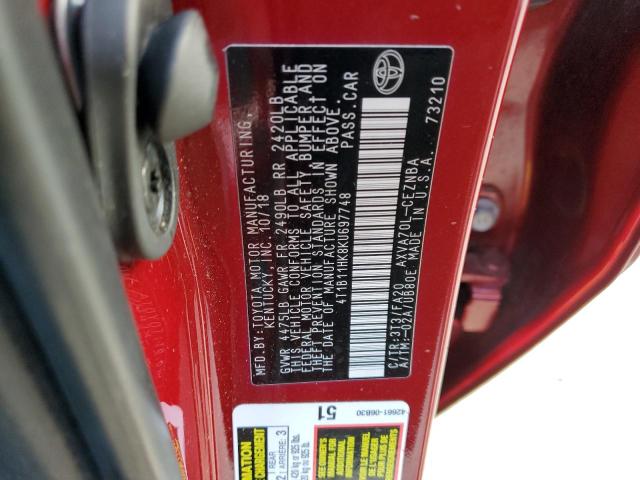 Photo 12 VIN: 4T1B11HK8KU697748 - TOYOTA CAMRY L 