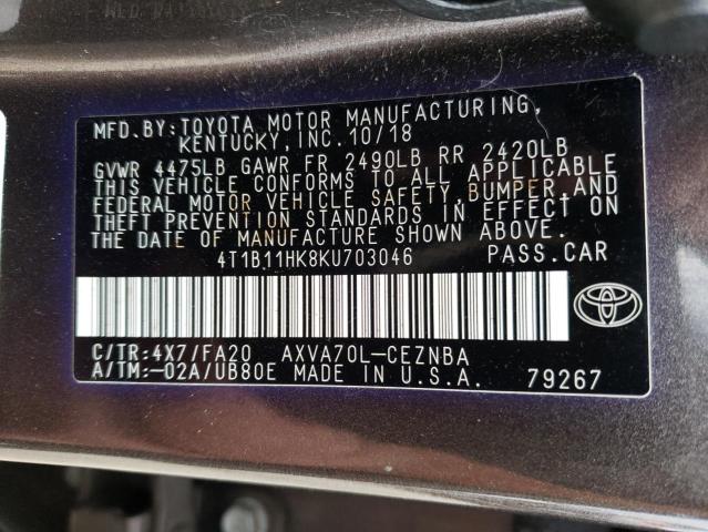 Photo 12 VIN: 4T1B11HK8KU703046 - TOYOTA CAMRY 