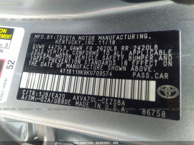 Photo 8 VIN: 4T1B11HK8KU709574 - TOYOTA CAMRY 