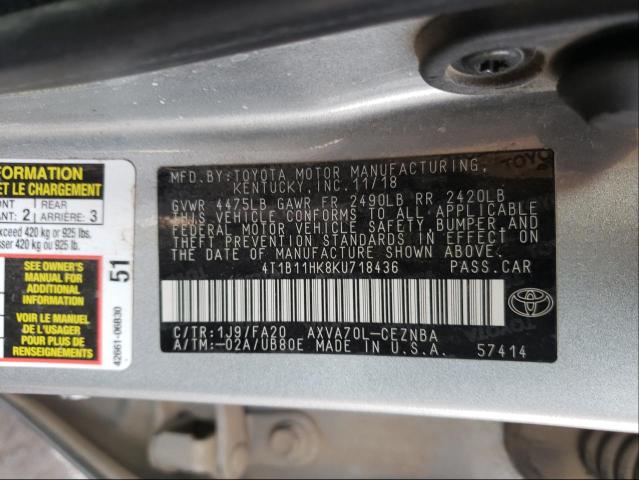 Photo 9 VIN: 4T1B11HK8KU718436 - TOYOTA CAMRY L 