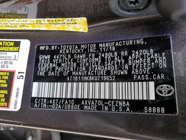 Photo 11 VIN: 4T1B11HK8KU719652 - TOYOTA CAMRY L 