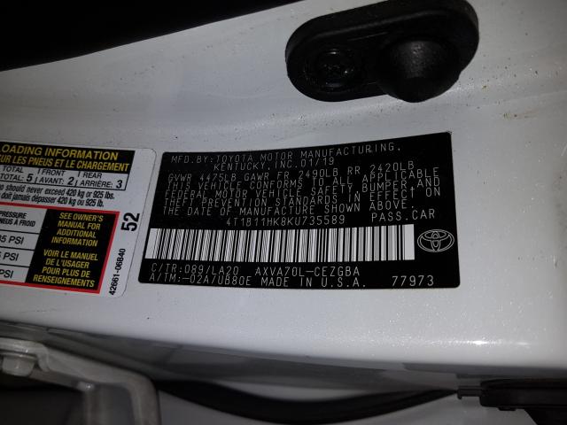 Photo 9 VIN: 4T1B11HK8KU735589 - TOYOTA CAMRY L 