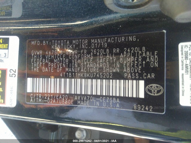 Photo 8 VIN: 4T1B11HK8KU745202 - TOYOTA CAMRY 