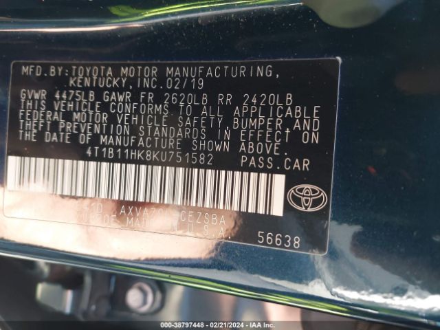 Photo 8 VIN: 4T1B11HK8KU751582 - TOYOTA CAMRY 