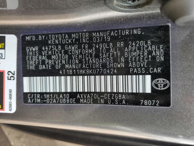 Photo 11 VIN: 4T1B11HK8KU770424 - TOYOTA CAMRY L 