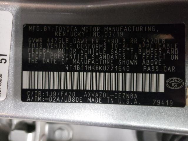 Photo 9 VIN: 4T1B11HK8KU771640 - TOYOTA CAMRY L 