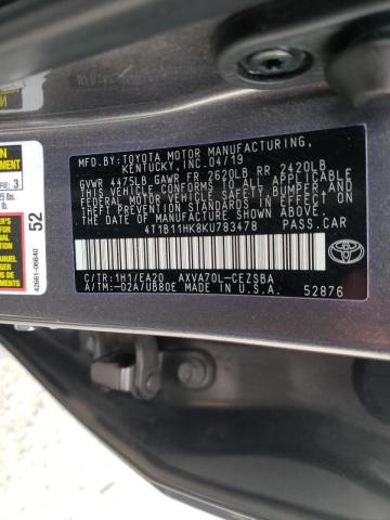 Photo 12 VIN: 4T1B11HK8KU783478 - TOYOTA CAMRY L 