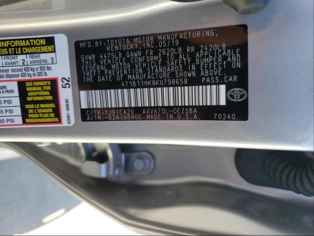 Photo 9 VIN: 4T1B11HK8KU798658 - TOYOTA CAMRY L 