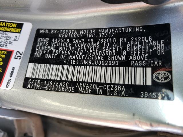 Photo 9 VIN: 4T1B11HK9JU002093 - TOYOTA CAMRY L 