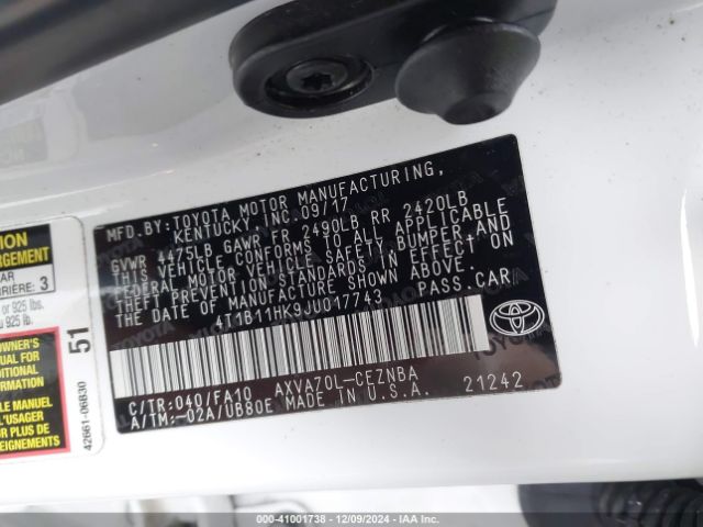 Photo 8 VIN: 4T1B11HK9JU017743 - TOYOTA CAMRY 