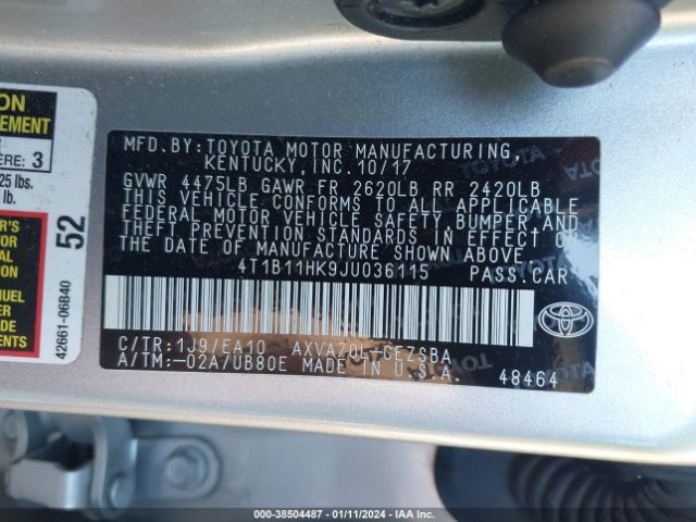 Photo 8 VIN: 4T1B11HK9JU036115 - TOYOTA CAMRY 