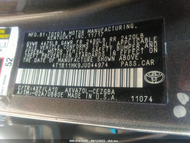 Photo 8 VIN: 4T1B11HK9JU044974 - TOYOTA CAMRY 