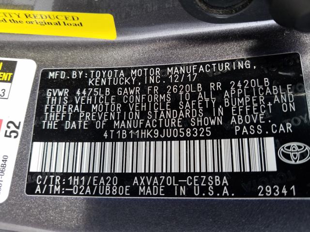 Photo 9 VIN: 4T1B11HK9JU058325 - TOYOTA CAMRY SE 