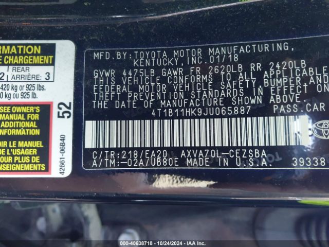 Photo 8 VIN: 4T1B11HK9JU065887 - TOYOTA CAMRY 