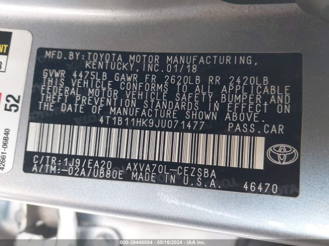 Photo 8 VIN: 4T1B11HK9JU071477 - TOYOTA CAMRY 