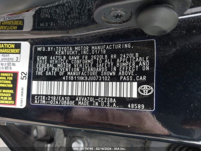 Photo 8 VIN: 4T1B11HK9JU073102 - TOYOTA CAMRY 