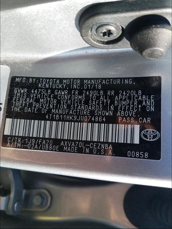 Photo 9 VIN: 4T1B11HK9JU074864 - TOYOTA CAMRY LE 