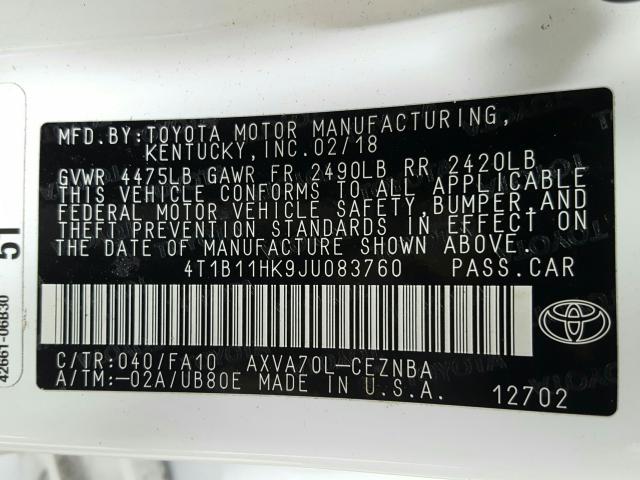 Photo 9 VIN: 4T1B11HK9JU083760 - TOYOTA CAMRY LE A 