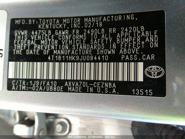 Photo 8 VIN: 4T1B11HK9JU084410 - TOYOTA CAMRY 