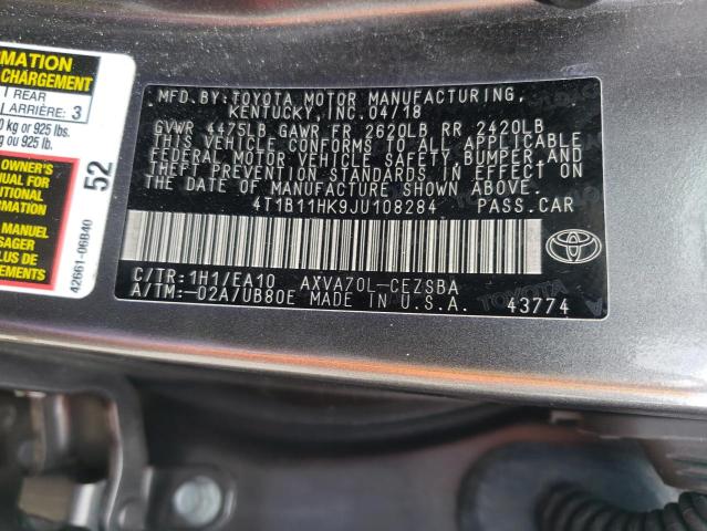 Photo 9 VIN: 4T1B11HK9JU108284 - TOYOTA CAMRY L 